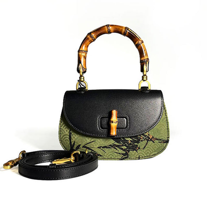 Buddha Stones Curve Bamboo Handle Xiangyunsha Silk Crossbody Bag Hangbags - image 6