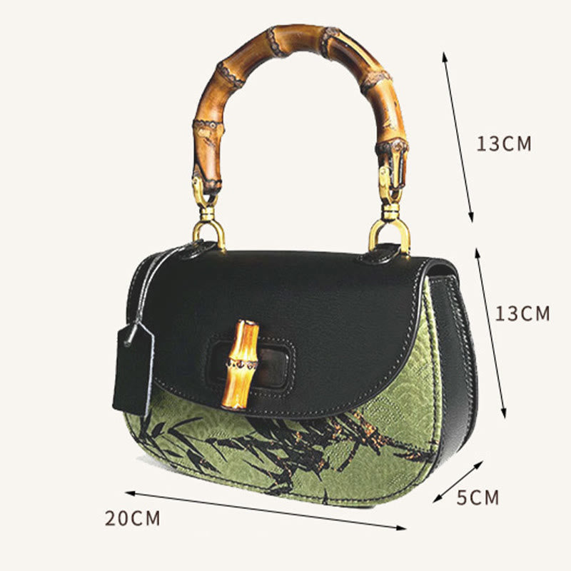 Buddha Stones Curve Bamboo Handle Xiangyunsha Silk Crossbody Bag Hangbags - image 5