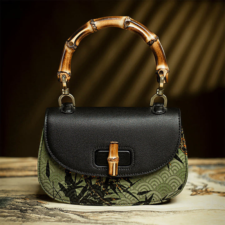 Buddha Stones Curve Bamboo Handle Xiangyunsha Silk Crossbody Bag Hangbags - image 2