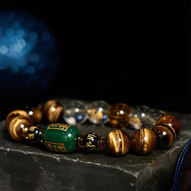 Buddha Stones Chinese Zodiac Tiger Eye White Crystal Courage Bracelet - image 1