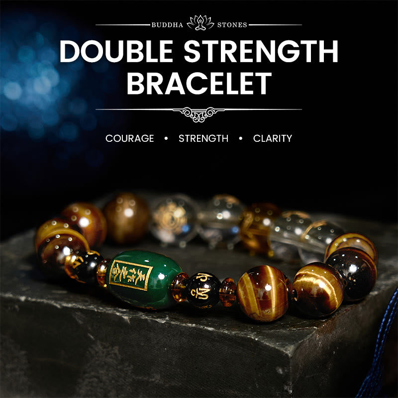 Buddha Stones Chinese Zodiac Tiger Eye White Crystal Courage Bracelet - Snake(Wrist Circumference: 14-16cm) - 14mm - image 0