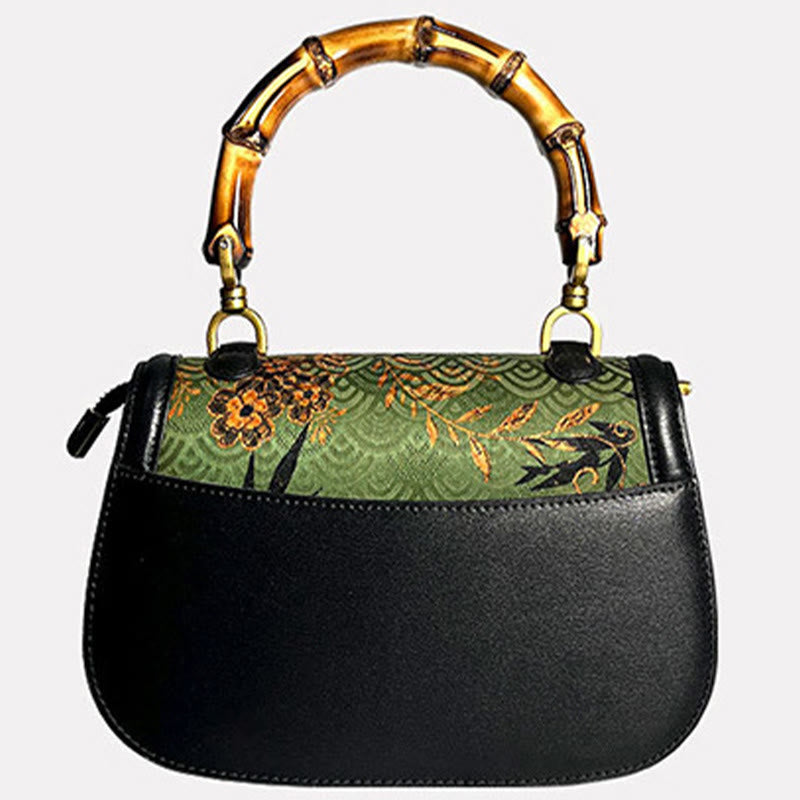 Buddha Stones Curve Flower Bamboo Handle Xiangyunsha Silk Crossbody Bag Hangbags - image 7