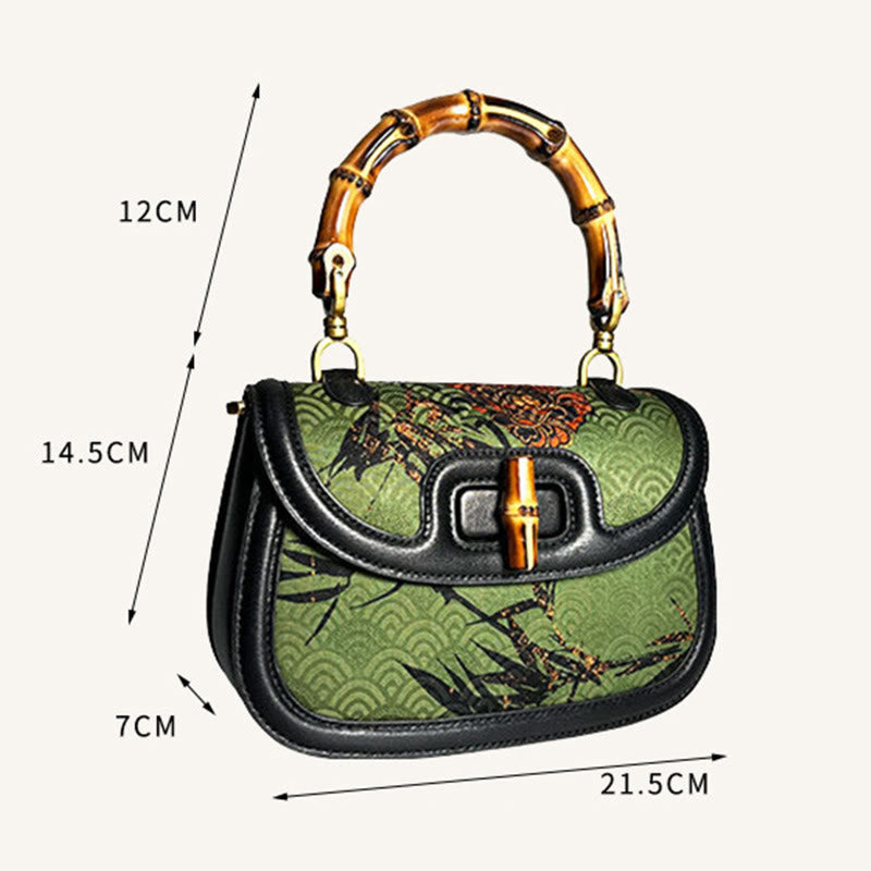 Buddha Stones Curve Flower Bamboo Handle Xiangyunsha Silk Crossbody Bag Hangbags - image 5