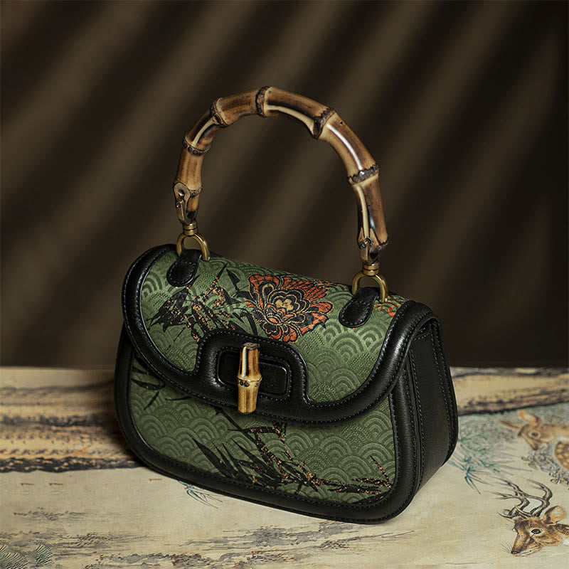 Buddha Stones Curve Flower Bamboo Handle Xiangyunsha Silk Crossbody Bag Hangbags - image 2