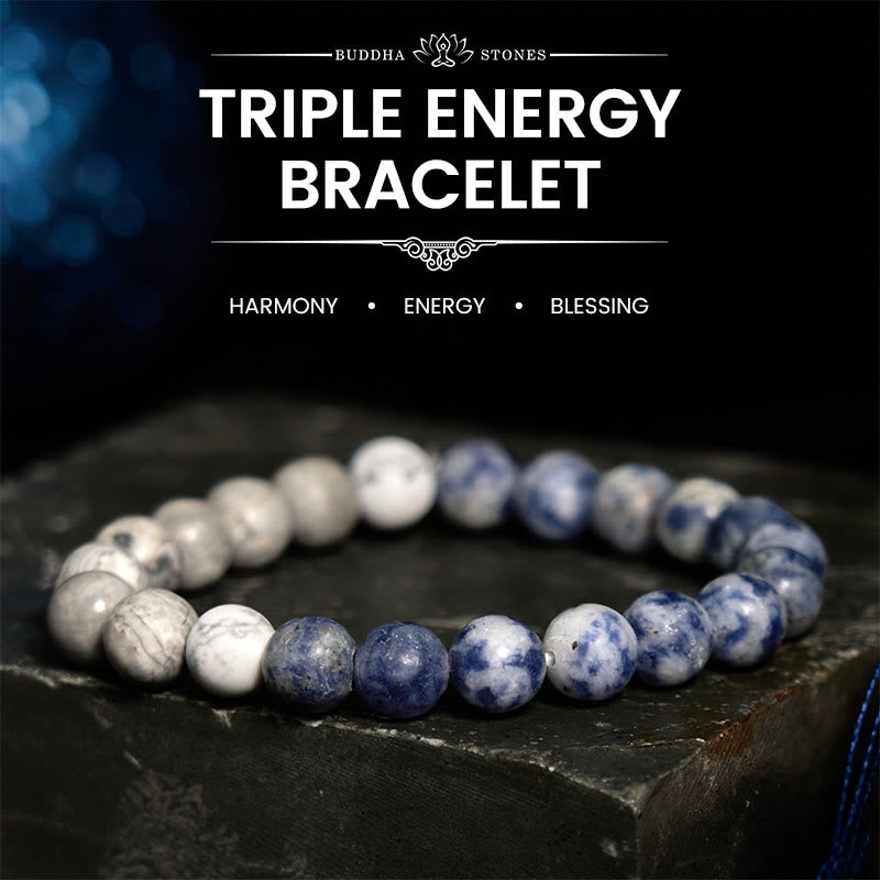 Buddha Stones Sodalite Picasso Jasper White Turquoise Intuition Bracelet - Sodalite Picasso Jasper White Turquoise(Wrist Circumference: 14-16cm) - 12mm - image 0