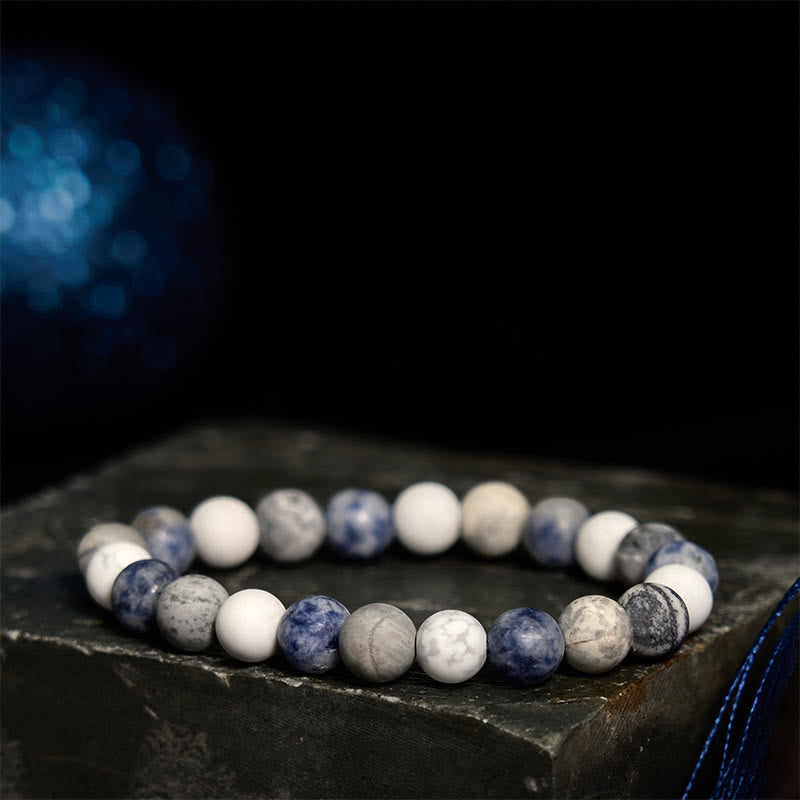Buddha Stones White Turquoise Picasso Jasper Blue Spot Jasper Relaxation Bracelet - image 1