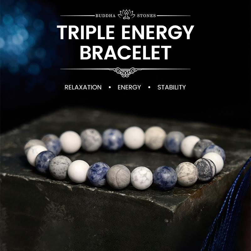 Buddha Stones White Turquoise Picasso Jasper Blue Spot Jasper Relaxation Bracelet - White Turquoise Picasso Jasper(Wrist Circumference: 14-16cm) - 12mm - image 0