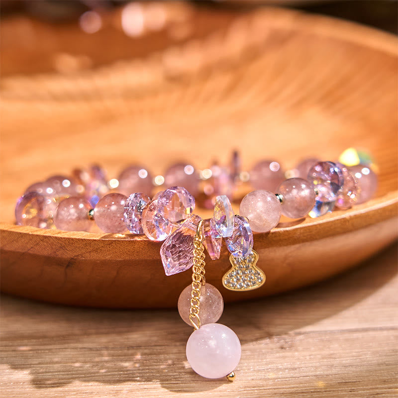 Buddha Stones Strawberry Quartz Crystal Gourd Positive Bracelet - Strawberry Quartz(Wrist Circumference: 14-16cm) - image 0