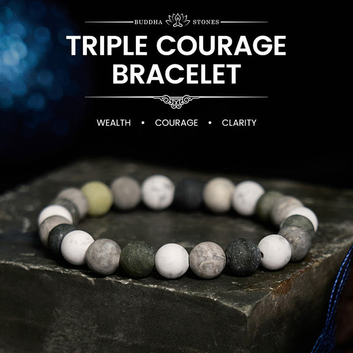 Buddha Stones White Turquoise Picasso Jasper Green Calcite Blessing Bracelet - White Turquoise Picasso Jasper - 12mm(Wrist Circumference: 14-16cm) - image 0