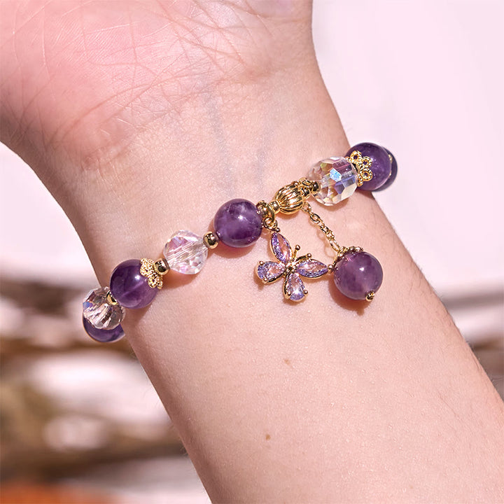 Buddha Stones Natural Amethyst Crystal Spiritual Butterfly Charm Bracelet - image 4