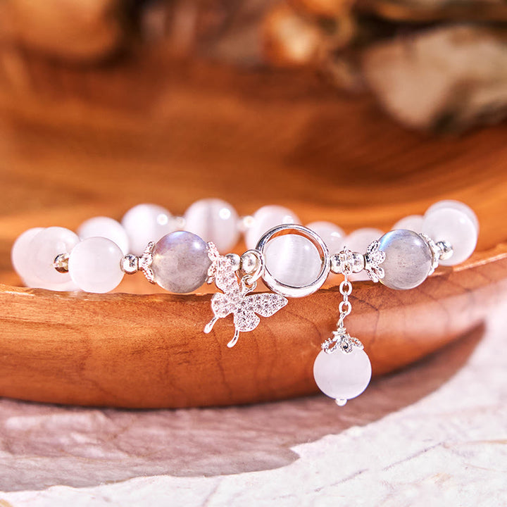 Buddha Stones Cat's Eye Moonstone Butterfly Star Charm Support Bracelet - Cat's Eye&Moonstone Butterfly - image 0