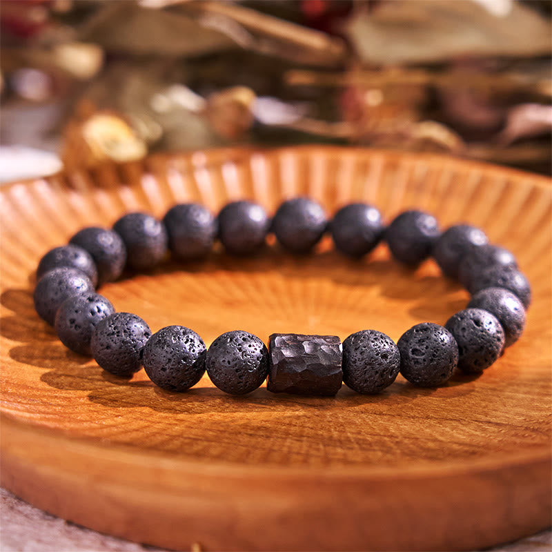 Buddha Stones Lava Rock Ebony Wood Tiger Eye Healing Bracelet - Lava Rock&Ebony Wood - 20cm - image 0