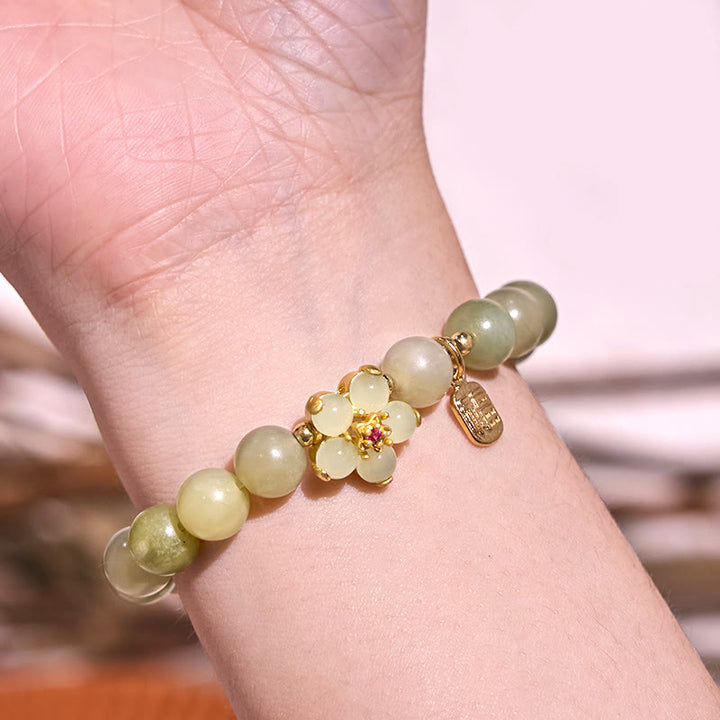 Buddha Stones Green Jade Flower Fu Character Charm Luck Bracelet - image 4