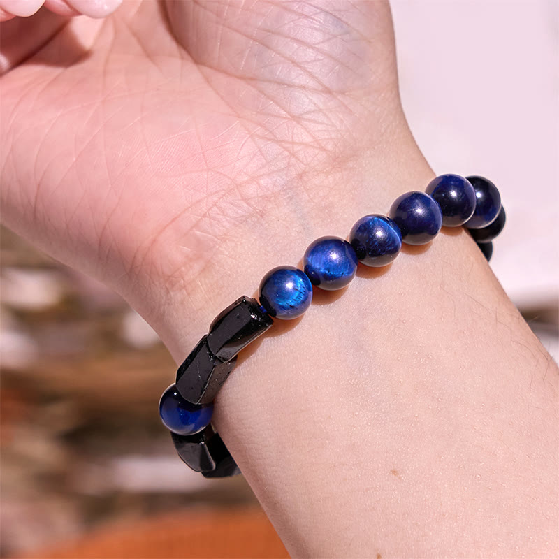 Buddha Stones Blue Tiger Eye Black Tourmaline Strength Bracelet - image 2