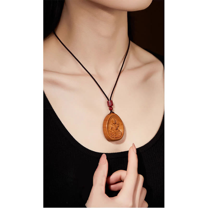 Buddha Stones Peach Wood Cinnabar Om Mani Padme Hum Chinese Zodiac Black String Necklace Pendants - image 15