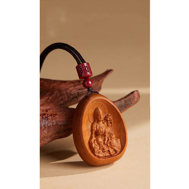 Buddha Stones Peach Wood Cinnabar Om Mani Padme Hum Chinese Zodiac Black String Necklace Pendants - image 12