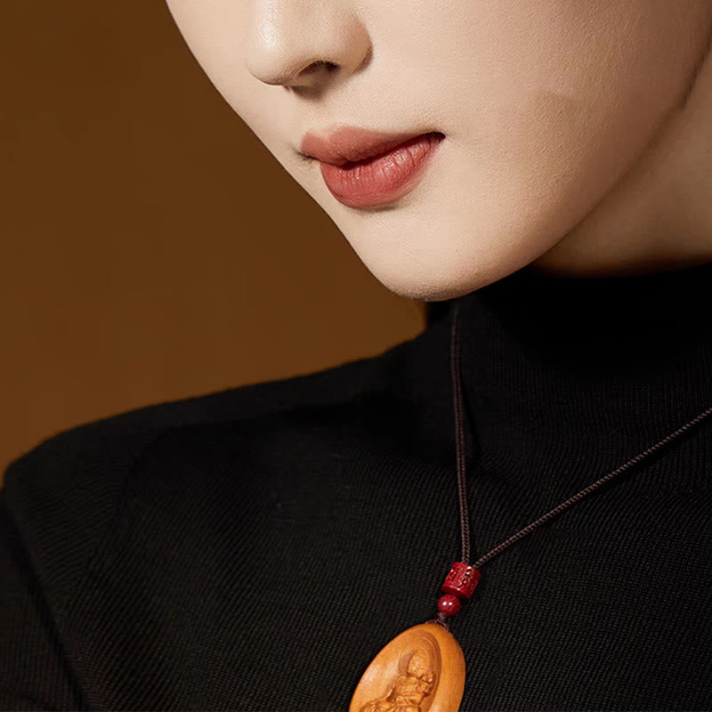 Buddha Stones Peach Wood Cinnabar Om Mani Padme Hum Chinese Zodiac Black String Necklace Pendants - image 17