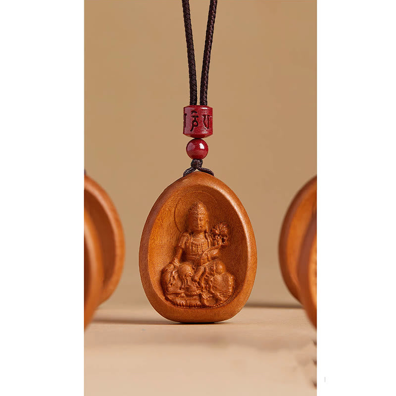 Buddha Stones Peach Wood Cinnabar Om Mani Padme Hum Chinese Zodiac Black String Necklace Pendants - image 13