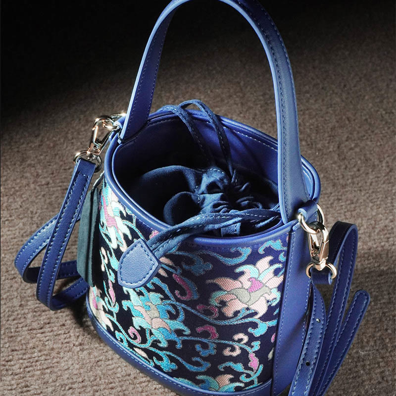 Buddha Stones Retro Lotus Entwined Branches Song Brocade Crossbody Bag Hangbags - image 12