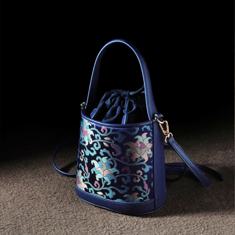 Buddha Stones Retro Lotus Entwined Branches Song Brocade Crossbody Bag Hangbags - image 8