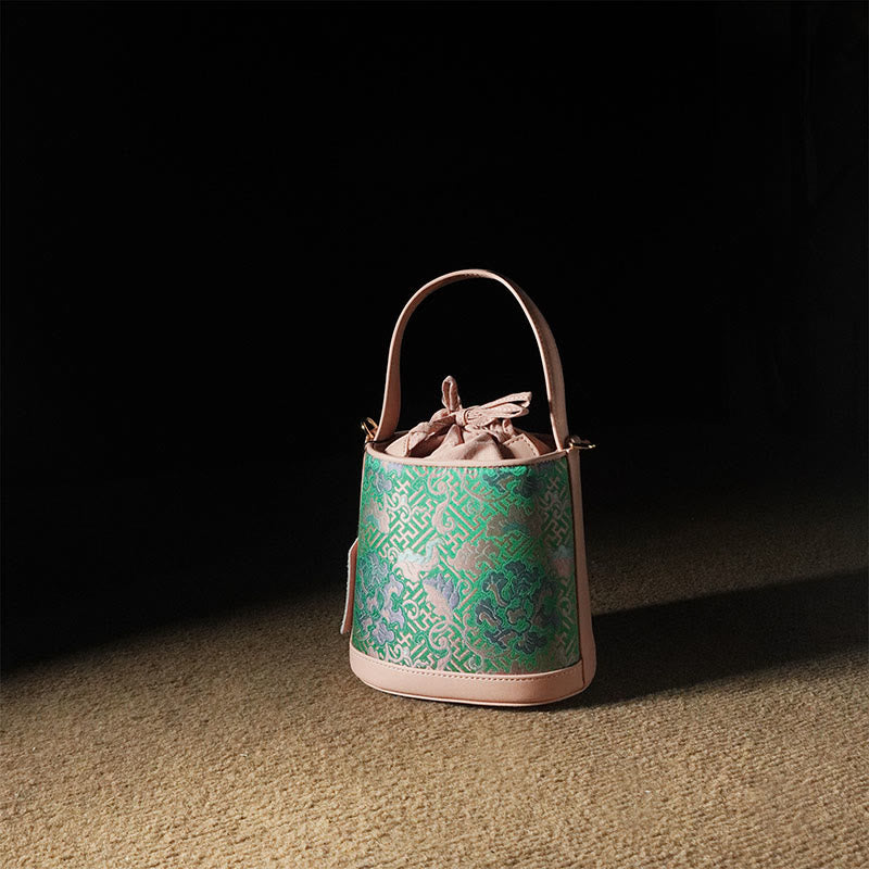 Buddha Stones Retro Lotus Entwined Branches Song Brocade Crossbody Bag Hangbags - Pink Green Flowers 15*10*16cm - image 22
