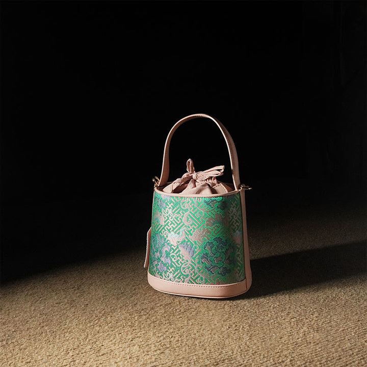 Buddha Stones Retro Lotus Entwined Branches Song Brocade Crossbody Bag Hangbags - Pink Green Flowers 15*10*16cm - image 22