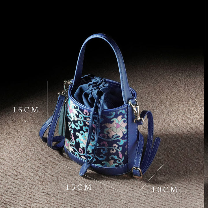 Buddha Stones Retro Lotus Entwined Branches Song Brocade Crossbody Bag Hangbags - image 13