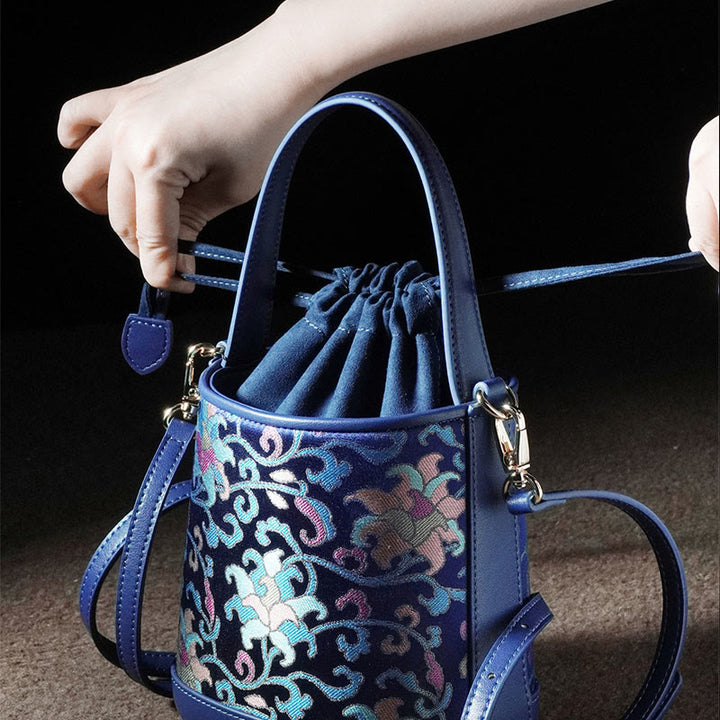 Buddha Stones Retro Lotus Entwined Branches Song Brocade Crossbody Bag Hangbags - image 15