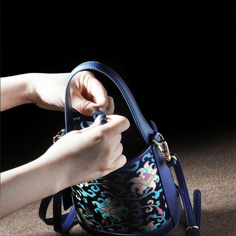 Buddha Stones Retro Lotus Entwined Branches Song Brocade Crossbody Bag Hangbags - image 14