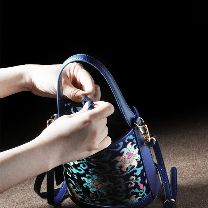 Buddha Stones Retro Lotus Entwined Branches Song Brocade Crossbody Bag Hangbags - image 14