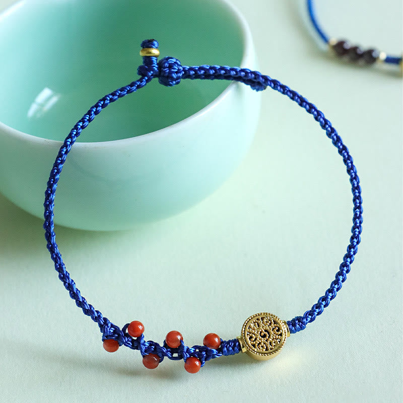 Buddha Stones Klein Blue String South Red Agate Garnet Copper Flower Power Bracelet - South Red Agate Copper Circle(Wrist Circumference: 15-18cm) - image 0