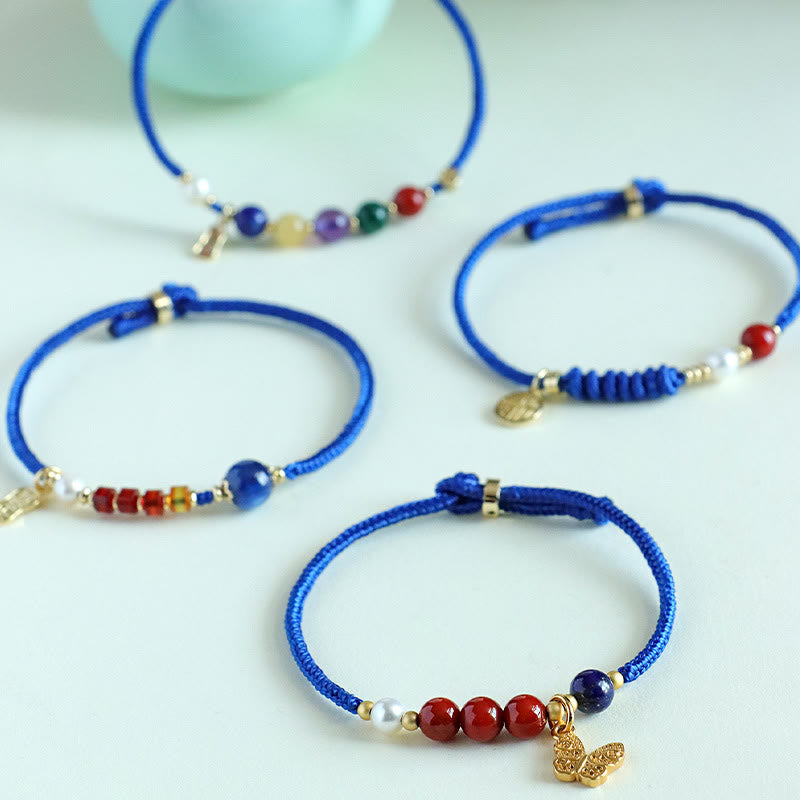 Buddha Stones Klein Blue String South Red Agate Garnet Blue Aventurine Lazurite Copper Butterfly Fu Character Positive Bracelet - image 14