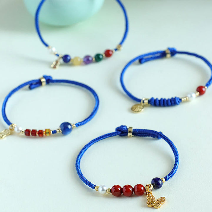 Buddha Stones Klein Blue String South Red Agate Garnet Blue Aventurine Lazurite Copper Butterfly Fu Character Positive Bracelet - image 14