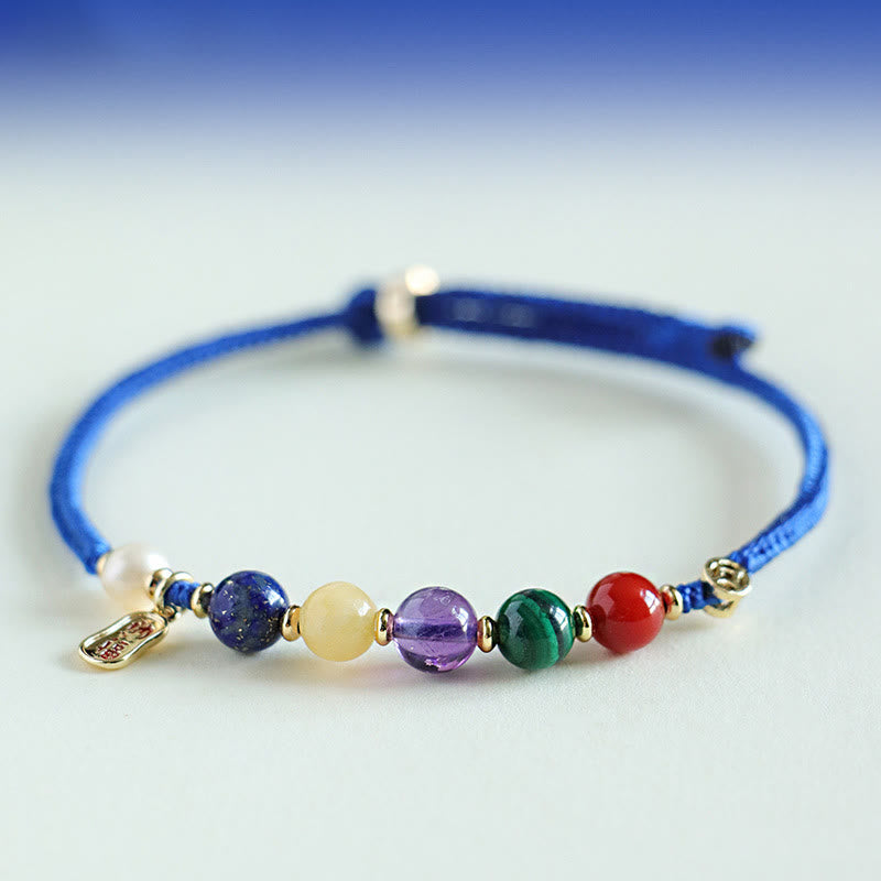Buddha Stones Klein Blue String South Red Agate Garnet Blue Aventurine Lazurite Copper Butterfly Fu Character Positive Bracelet - Blue String Citrine Amethyst Green Tiger Eye(Wrist Circumference: 15-18cm) - image 9