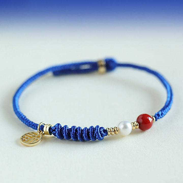 Buddha Stones Klein Blue String South Red Agate Garnet Blue Aventurine Lazurite Copper Butterfly Fu Character Positive Bracelet - Blue String South Red Agate Pearl Fu Character(Wrist Circumference: 15-18cm) - image 11