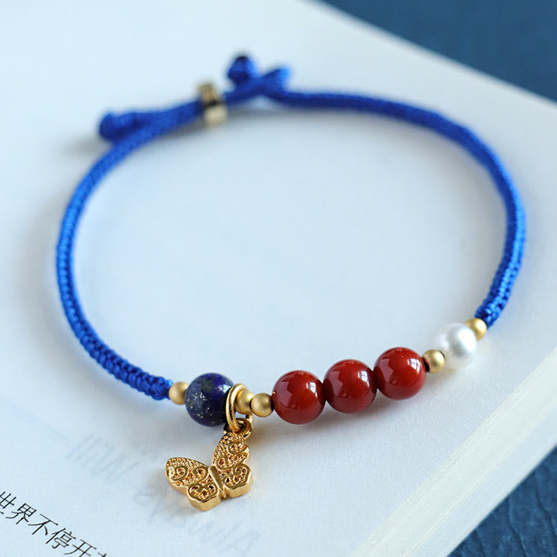 Buddha Stones Klein Blue String South Red Agate Garnet Blue Aventurine Lazurite Copper Butterfly Fu Character Positive Bracelet - image 3