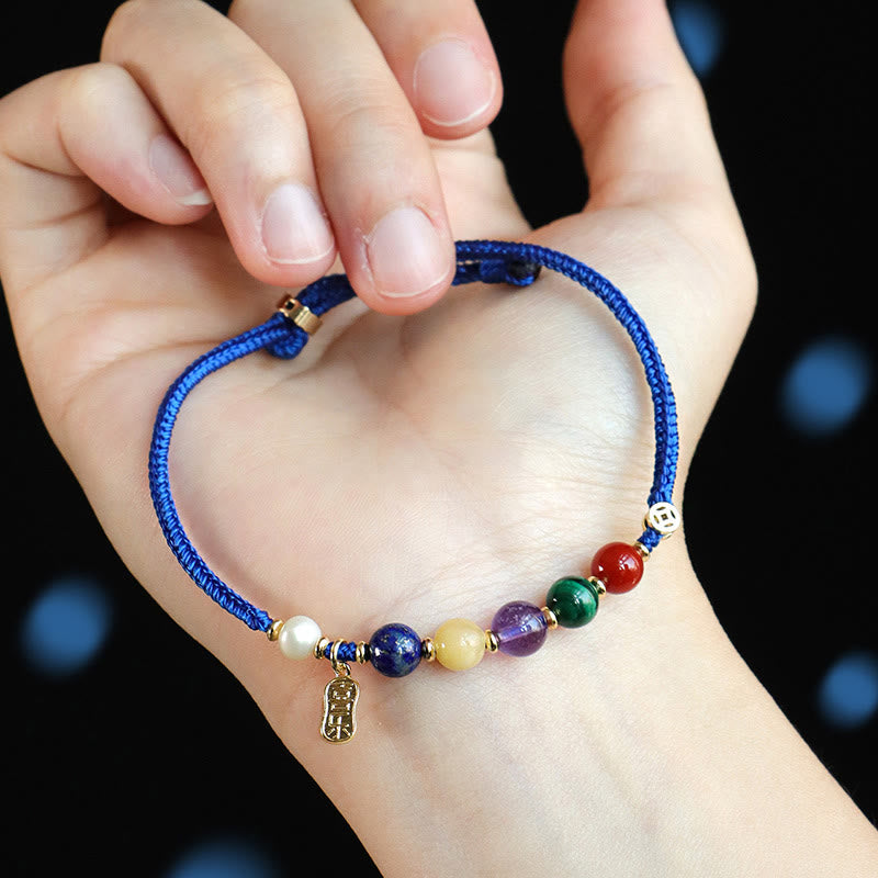 Buddha Stones Klein Blue String South Red Agate Garnet Blue Aventurine Lazurite Copper Butterfly Fu Character Positive Bracelet - image 10