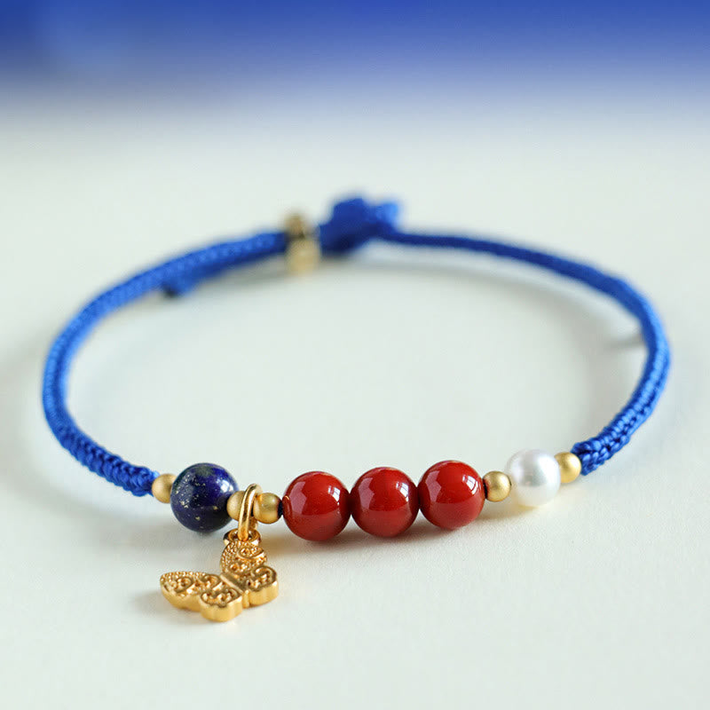 Buddha Stones Klein Blue String South Red Agate Garnet Blue Aventurine Lazurite Copper Butterfly Fu Character Positive Bracelet - image 1