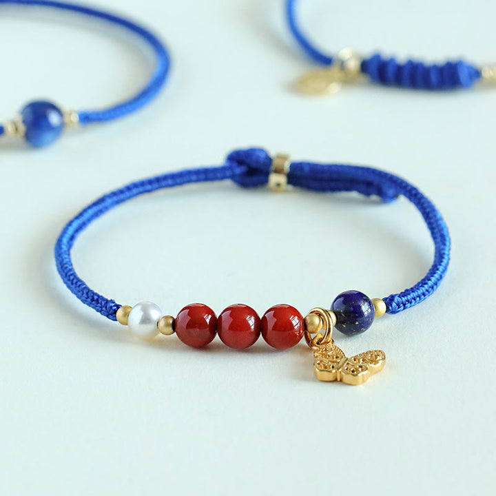 Buddha Stones Klein Blue String South Red Agate Garnet Blue Aventurine Lazurite Copper Butterfly Fu Character Positive Bracelet - image 2