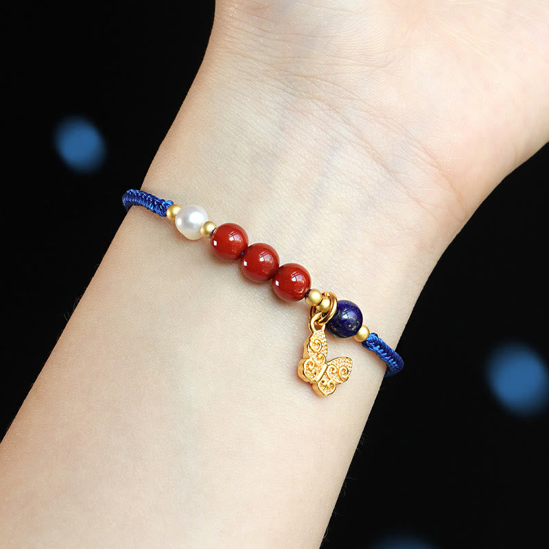 Buddha Stones Klein Blue String South Red Agate Garnet Blue Aventurine Lazurite Copper Butterfly Fu Character Positive Bracelet - image 4