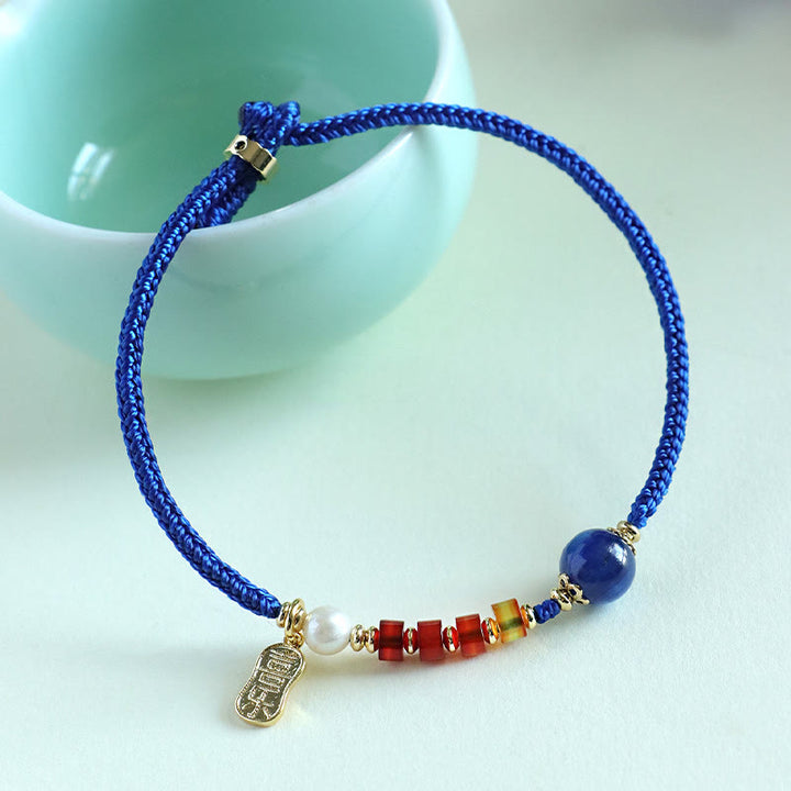 Buddha Stones Klein Blue String South Red Agate Garnet Blue Aventurine Lazurite Copper Butterfly Fu Character Positive Bracelet - image 13