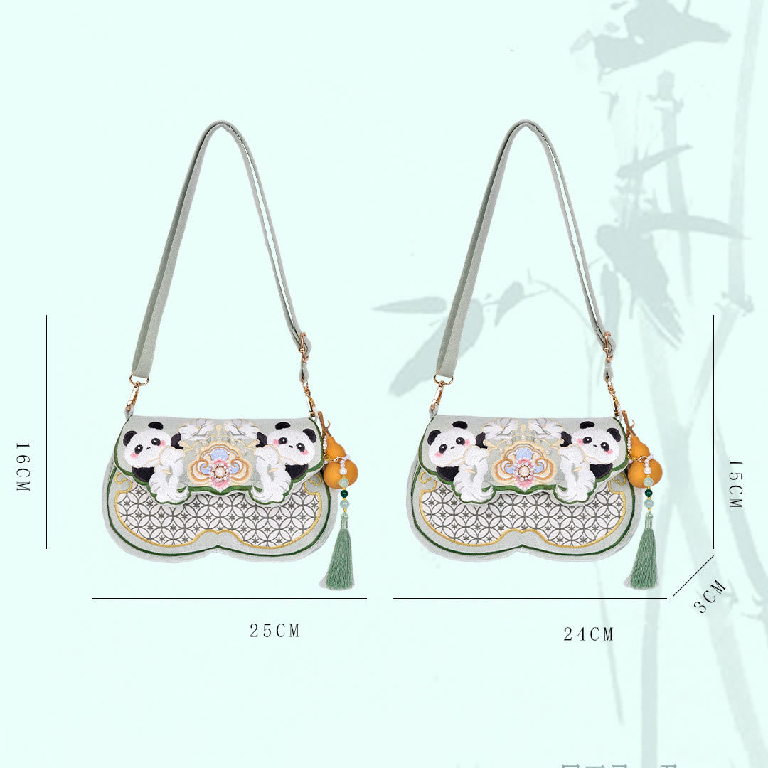 Buddha Stones Panda Flowers Gourd Pendant Shoulder Bag Crossbody Bag - image 5