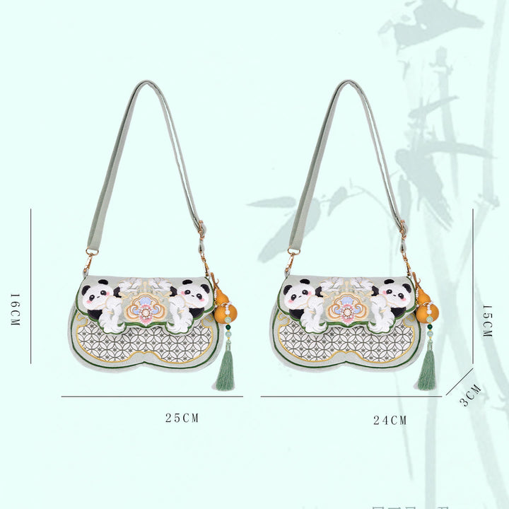 Buddha Stones Panda Flowers Gourd Pendant Shoulder Bag Crossbody Bag - image 5