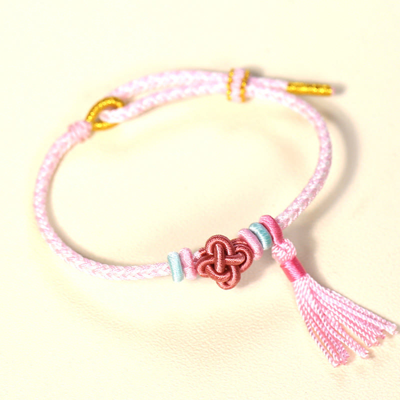 Buddha Stones Colorful String Peach Blossom Knot Tassels Protection Bracelet - Pink String(Wrist Circumference: 15-17cm) - image 1