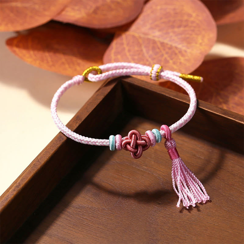 Buddha Stones Colorful String Peach Blossom Knot Tassels Protection Bracelet - image 0