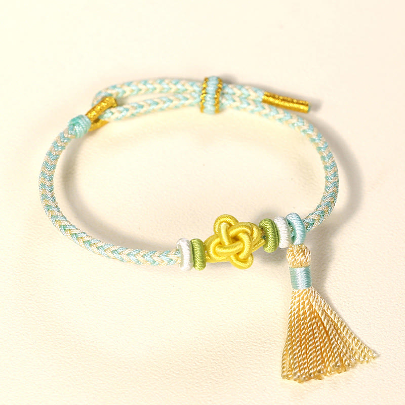 Buddha Stones Colorful String Peach Blossom Knot Tassels Protection Bracelet - Green String(Wrist Circumference: 15-17cm) - image 4
