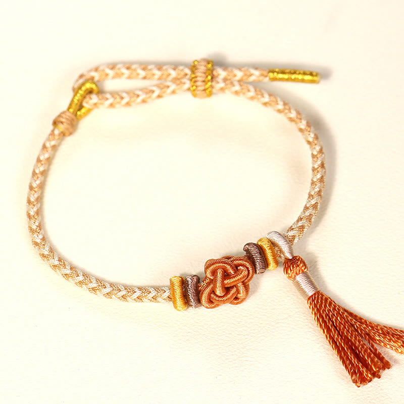 Buddha Stones Colorful String Peach Blossom Knot Tassels Protection Bracelet - Yellow String(Wrist Circumference: 15-17cm) - image 8