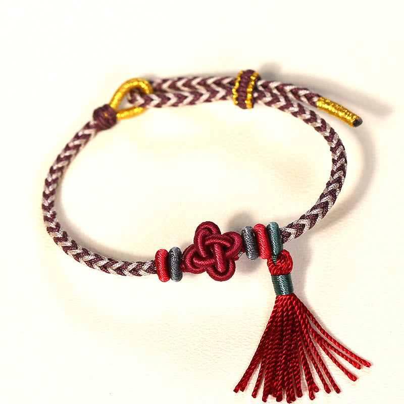 Buddha Stones Colorful String Peach Blossom Knot Tassels Protection Bracelet - Brown String(Wrist Circumference: 15-17cm) - image 11