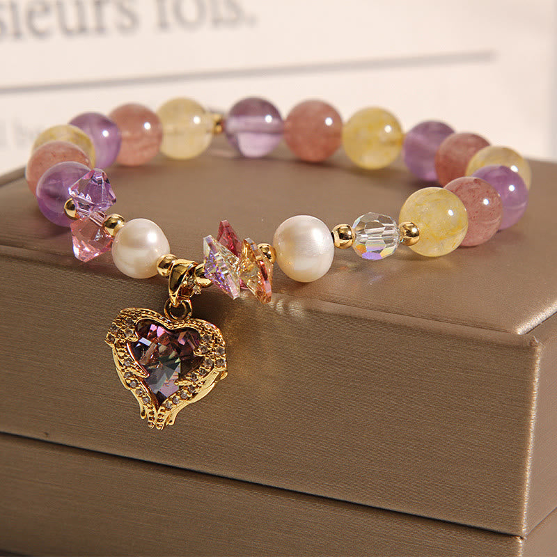 Buddha Stones Red Tiger Eye Citrine Amethyst Heart Calm Bracelet - image 9