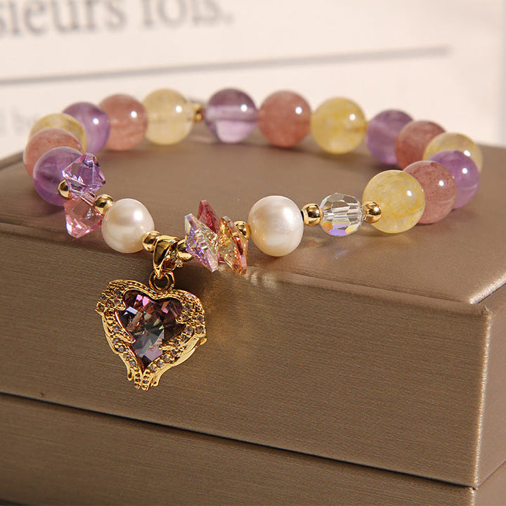 Buddha Stones Red Tiger Eye Citrine Amethyst Heart Calm Bracelet - image 9